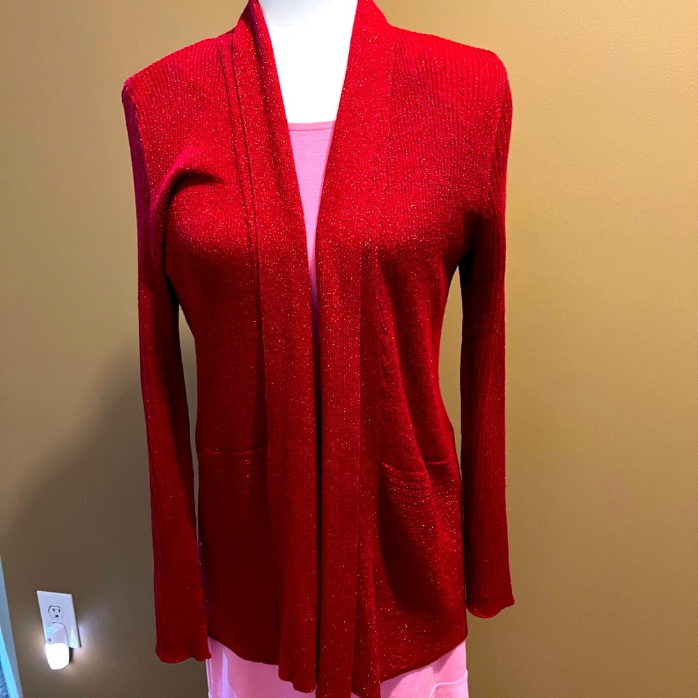 Shimmery red cardigan sweater medium